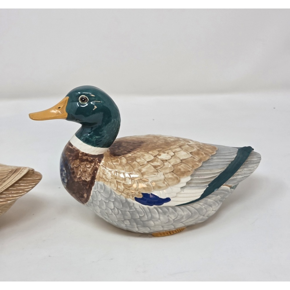 Vintage 1959 Hand Painted Glazed Ceramic Mallard Duck Figurines Pair MCM Decor - Picture 4 of 12